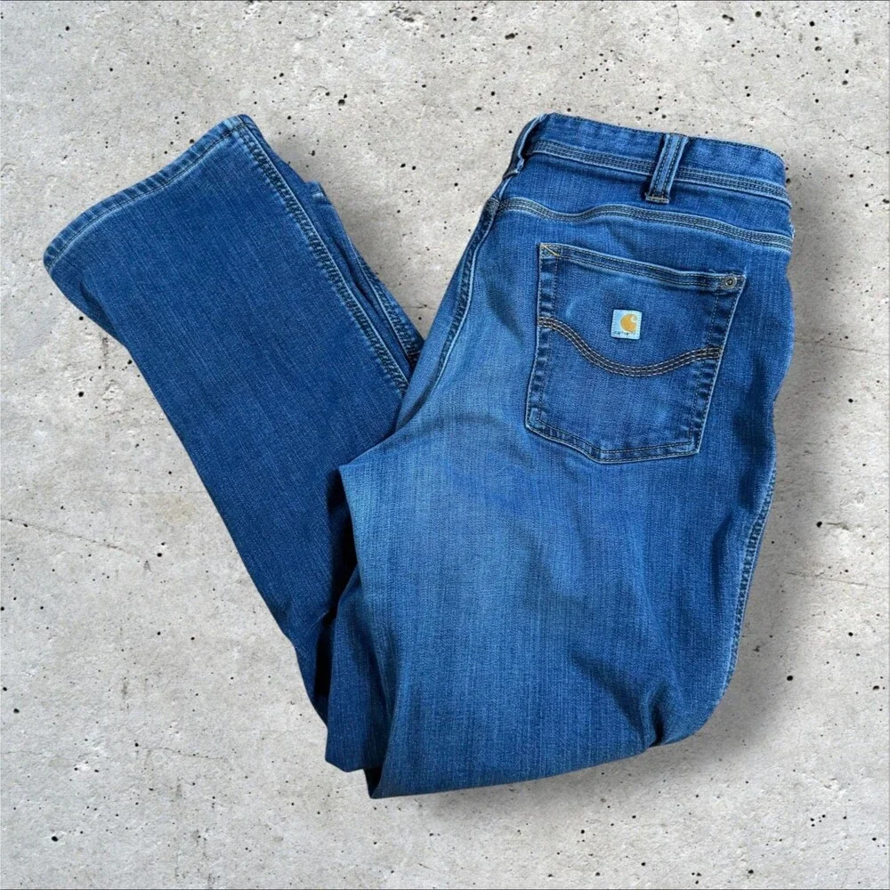 Carhartt Women Boone Flannel Lined Relaxed Fit Straight Leg Jeans Size 8 Short